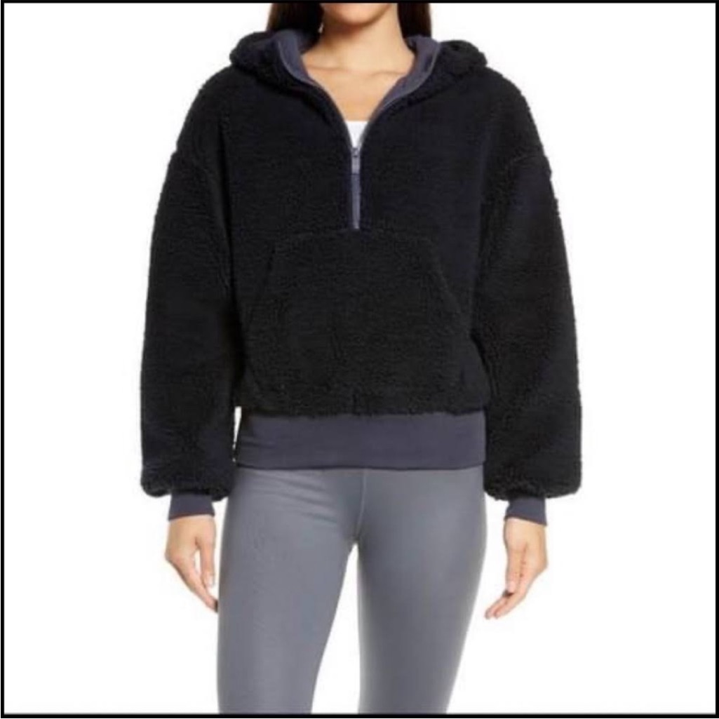 Alo Yoga Half Zip Sherpa Navy Blue Pullover Jacket Size L Nwt